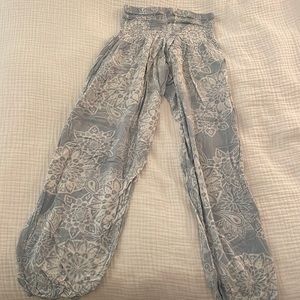 Blue and White Lotus Balloon Pants